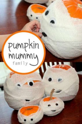 Make pumpkin mummies