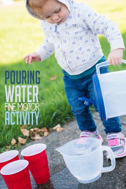 Work on an important life skill, pouring water for toddlers, with a fun fine motor activity!