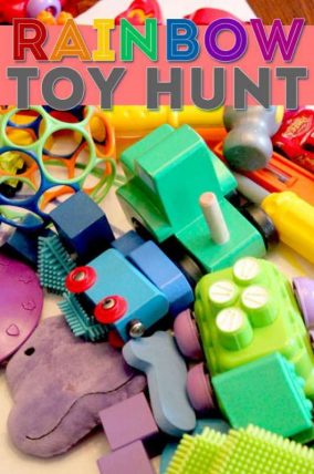Go on a color scavenger hunt around the house for toys to make a rainbow.