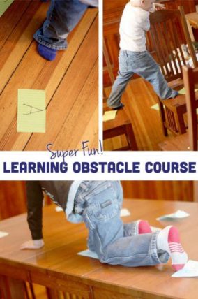 A super fun - and LEARNING - indoor obstacle course for kids!