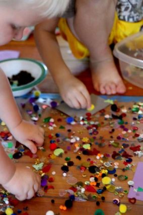 Sensory art project on contact paper for kids