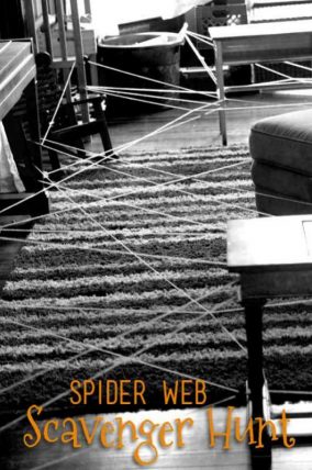 A spider web scavenger hunt for kids to do during Halloween