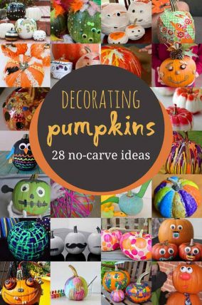 Such creative no-carve pumpkin decorating for kids to do -- love these that don't require the kids to cut!