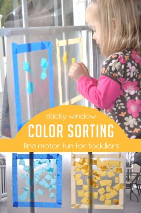 Color sorting sticky window is a fun way to practice colors!