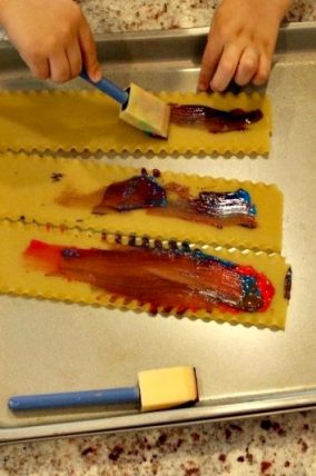 Lasagna Noodle Painting is such a fun way to get wacky with your preschooler's painting!