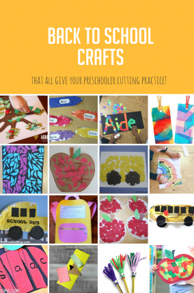 Celebrate this time of year with back to school crafts that all have cutting elements in it for your preschooler to practice scissor skills.