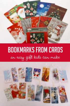 Turn Christmas cards into bookmarks for an easy gift kids can make!