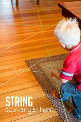An indoor scavenger hunt to follow the string to spell your name