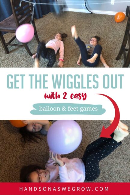 Here are 2 super simple and fun balloon games for kids to play indoors using household supplies and their feet instead of their hands!