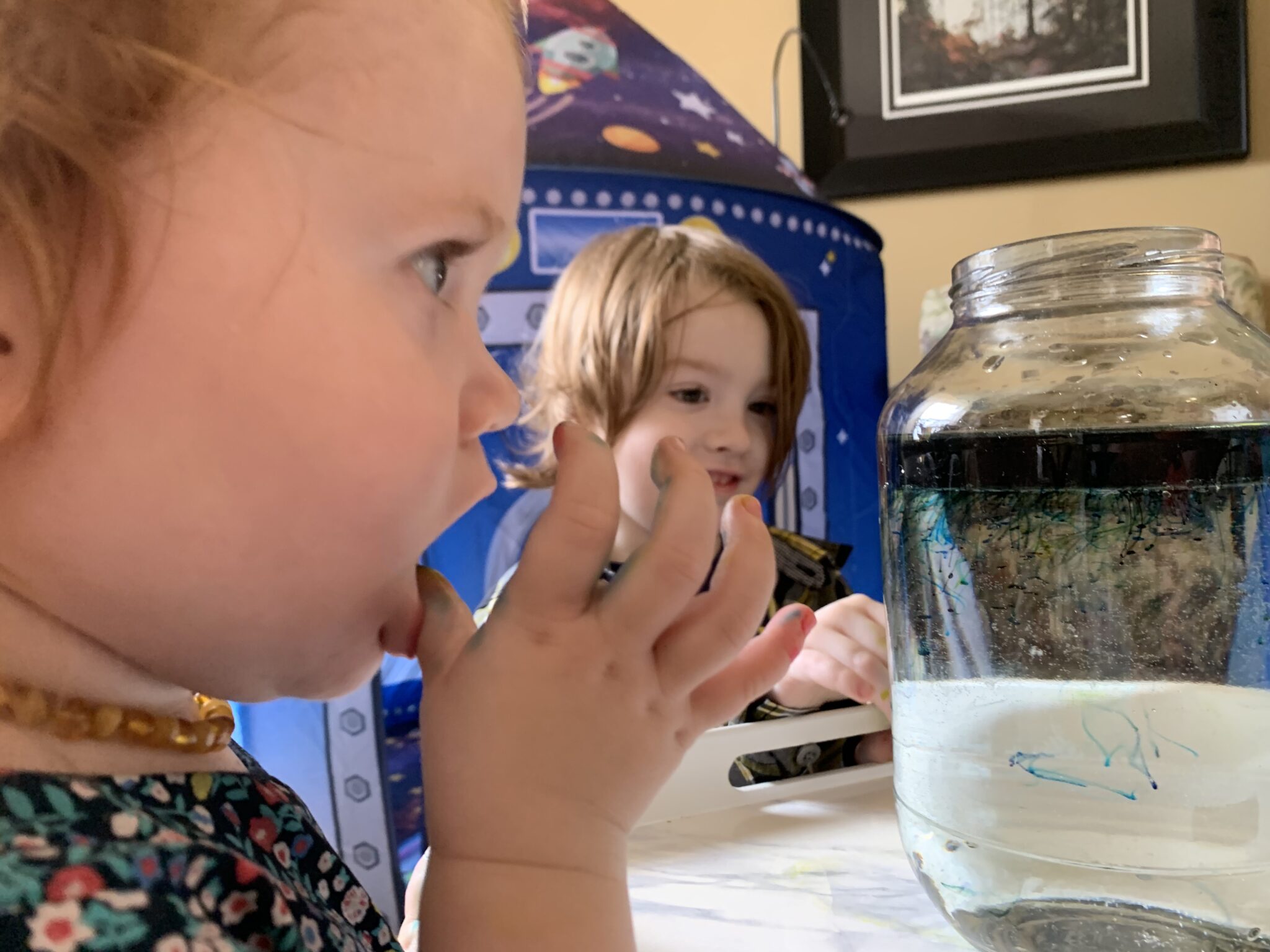Watch your little galaxy in a jar as the stars begin to shoot all over.