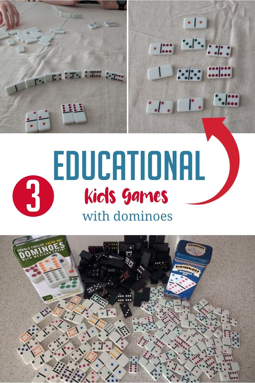 Grab domino tiles and your children and try out 3 fun learning math games at home with these hands on activity ideas using only dominoes!