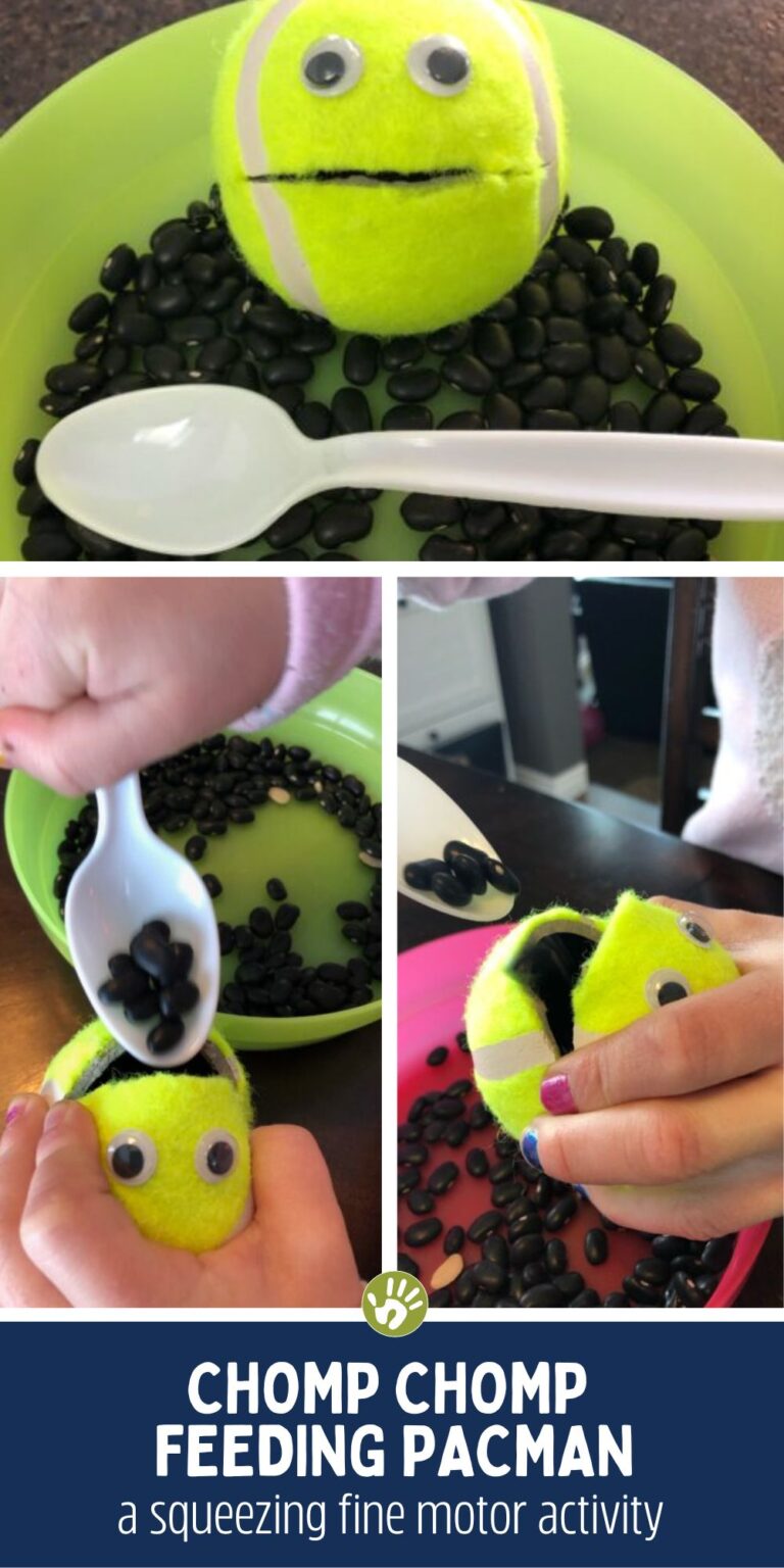 CHOMP! Feed the Tennis Ball PacMan! A Squeezing Fine Motor Activity
