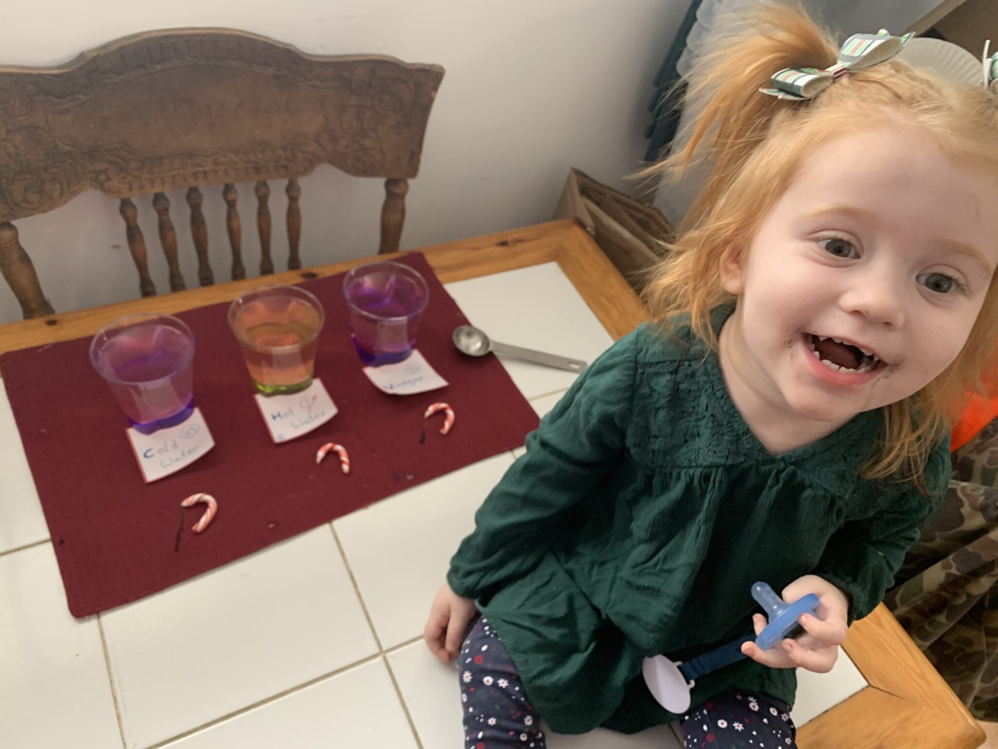 Use a few of your Christmas candy canes for a little science experiment in a festive theme and watch and predict which will dissolve first!