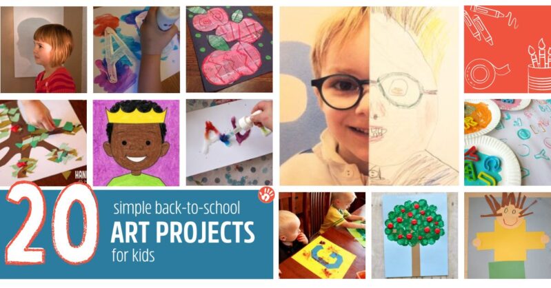 20 back to school art projects that kids can make! A mix of name art, self portraits and apple art projects you can easily do at home or in the classroom.